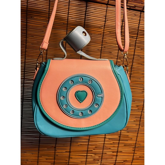 Handbags - Vintage Rotary Phone Novelty Crossbody Bag Pastel Pink Blue Heart Retro Purse